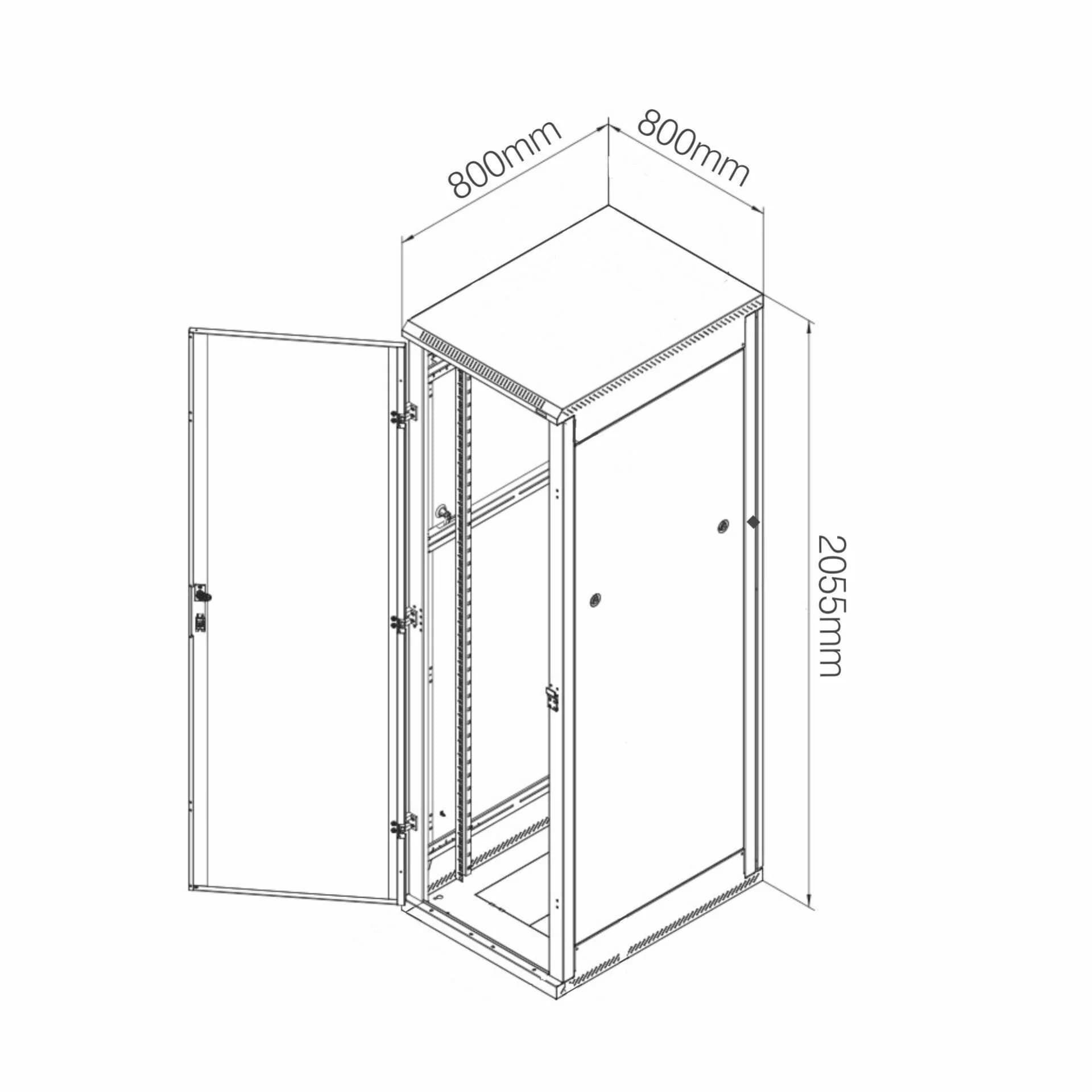 DATECH kabinet 42U 2055 800x800 črn perf. vrata sp./zd.+polica DT3.8842.9001 - slika 3