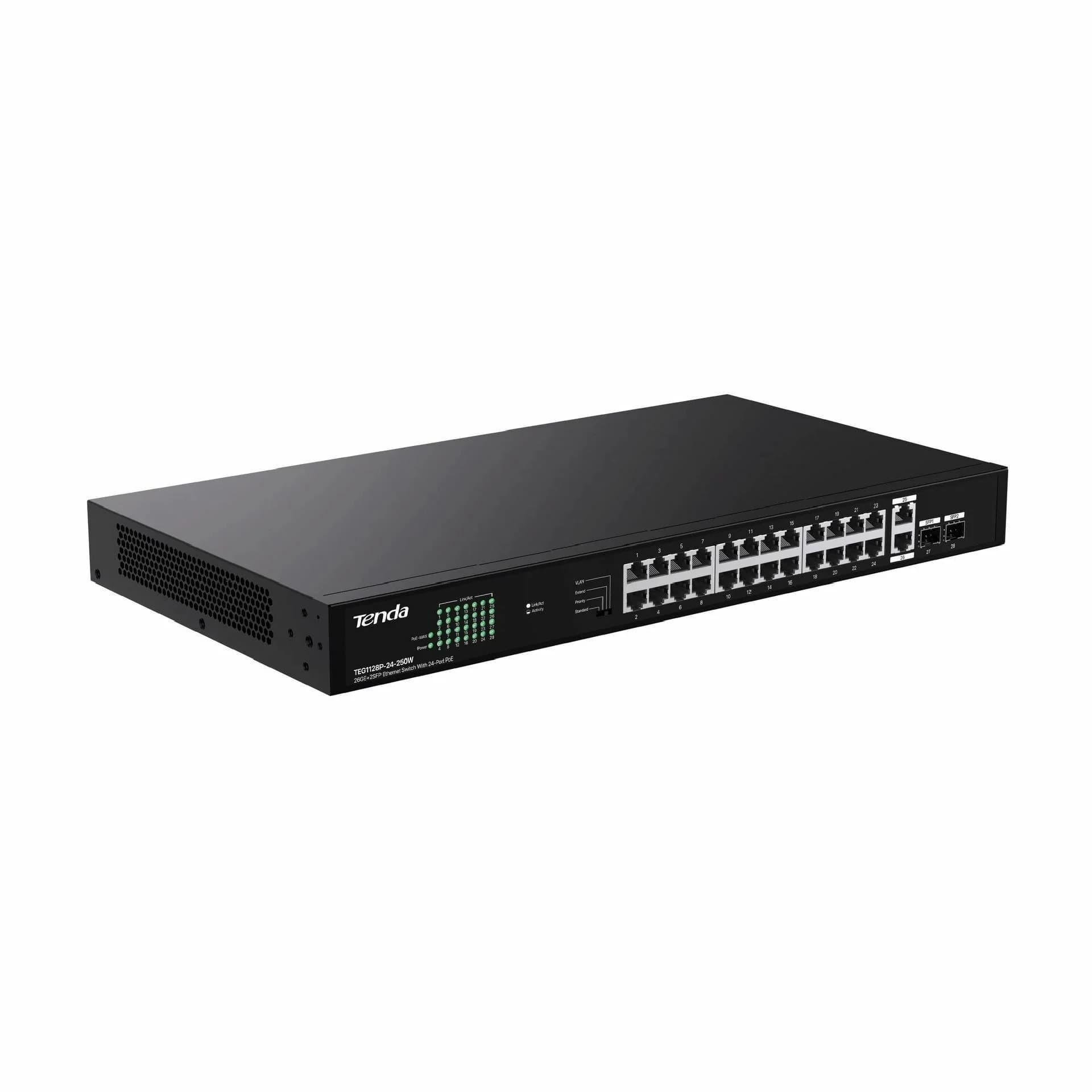 Tenda stikalo Giga 26-port rack 24x PoE 2xSFP TEG1128P-24-250W - slika 3