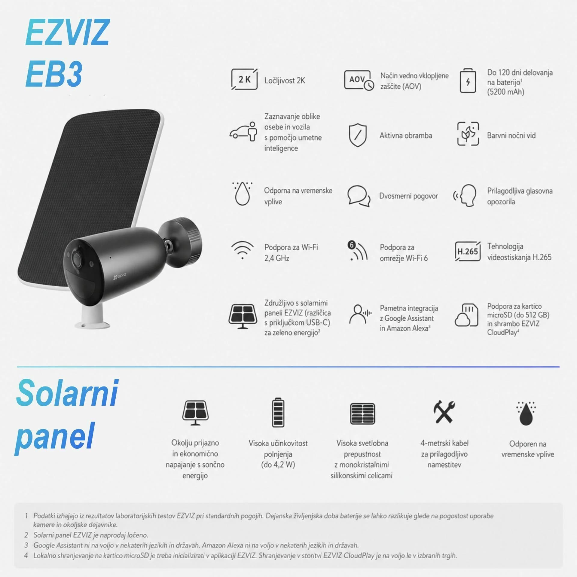 EZVIZ EZVIZ kamera 3.0MP brezžična EB3 kit + solarni panel Kamere