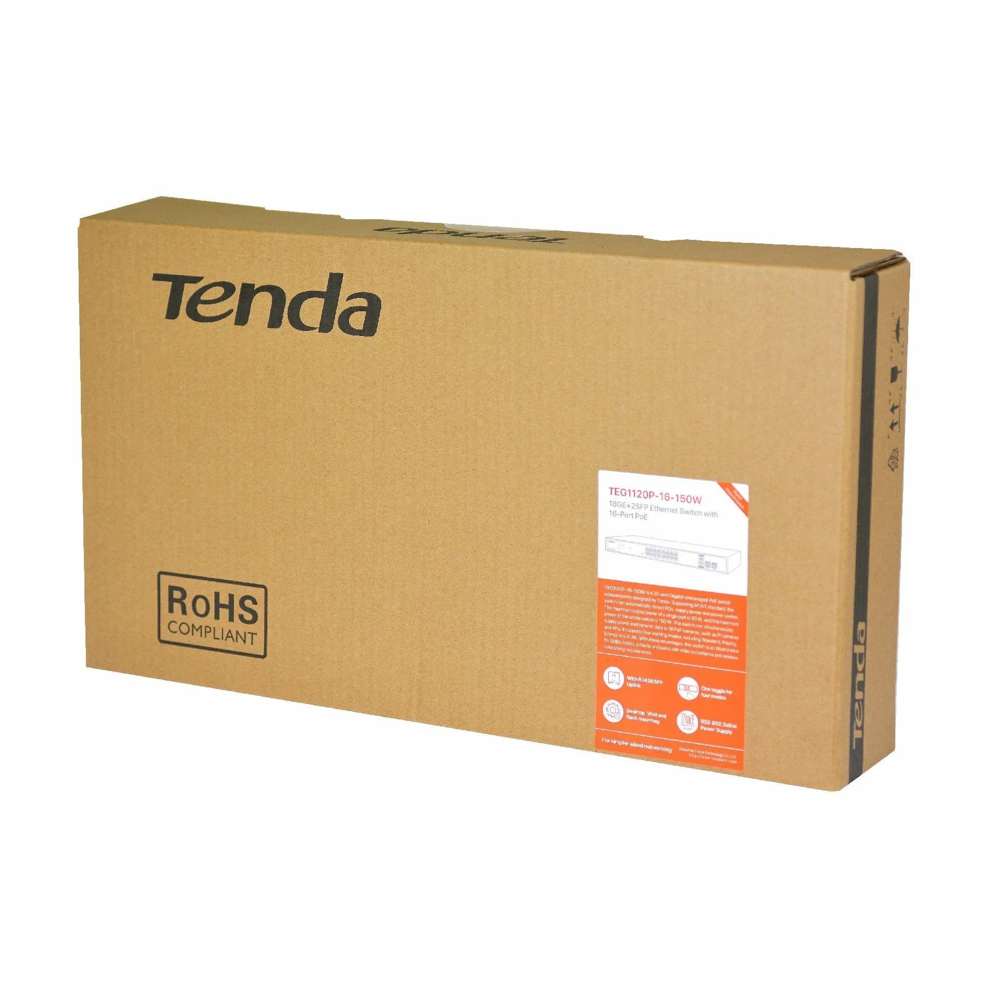 Tenda stikalo Giga 18-port rack 16x PoE 2xSFP TEG1120P-16-150W - slika 5