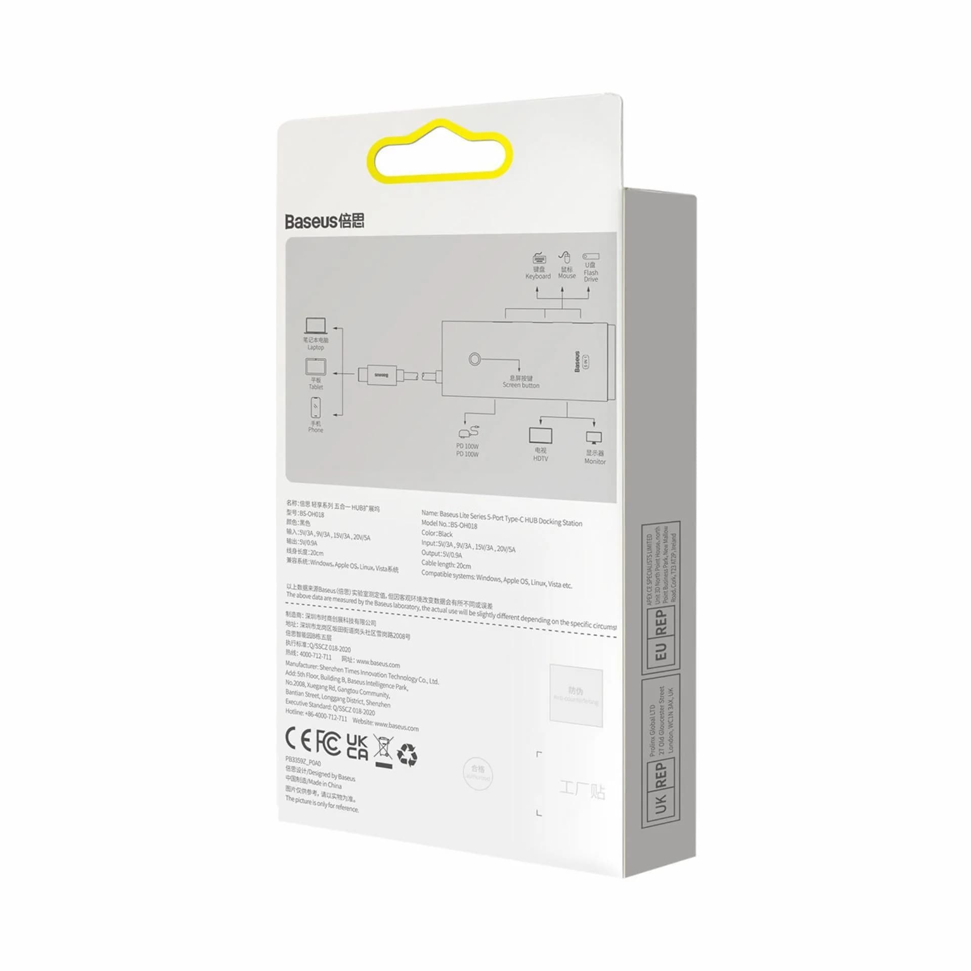 Baseus priklopna postaja USB 3.1 TipC 5v1 4K črn WKQX040001 - slika 12