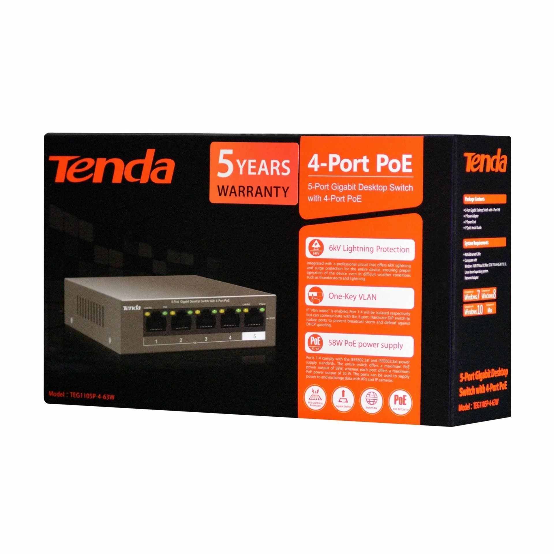 Tenda stikalo Giga  5-port 4x PoE mini kovinsko ohišje TEG1105P-4-63W - slika 4