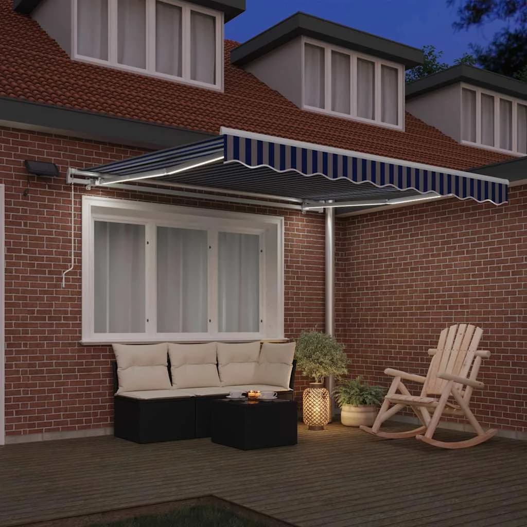 Vlečna tenda Modra in bela 350 x 250 cm Poliester in aluminij - slika 3