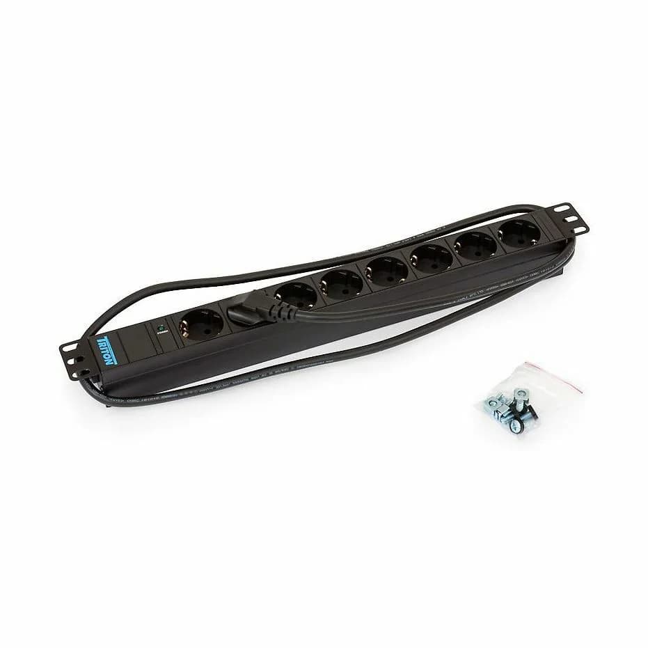Triton razdelilec rack 8x220V ALU+LED črn - slika 1