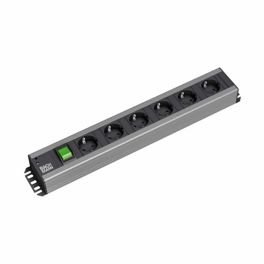Bachmann razdelilec rack 6x250V PVC 90° s stikalom 2m črno/siv 300.003 - slika 1