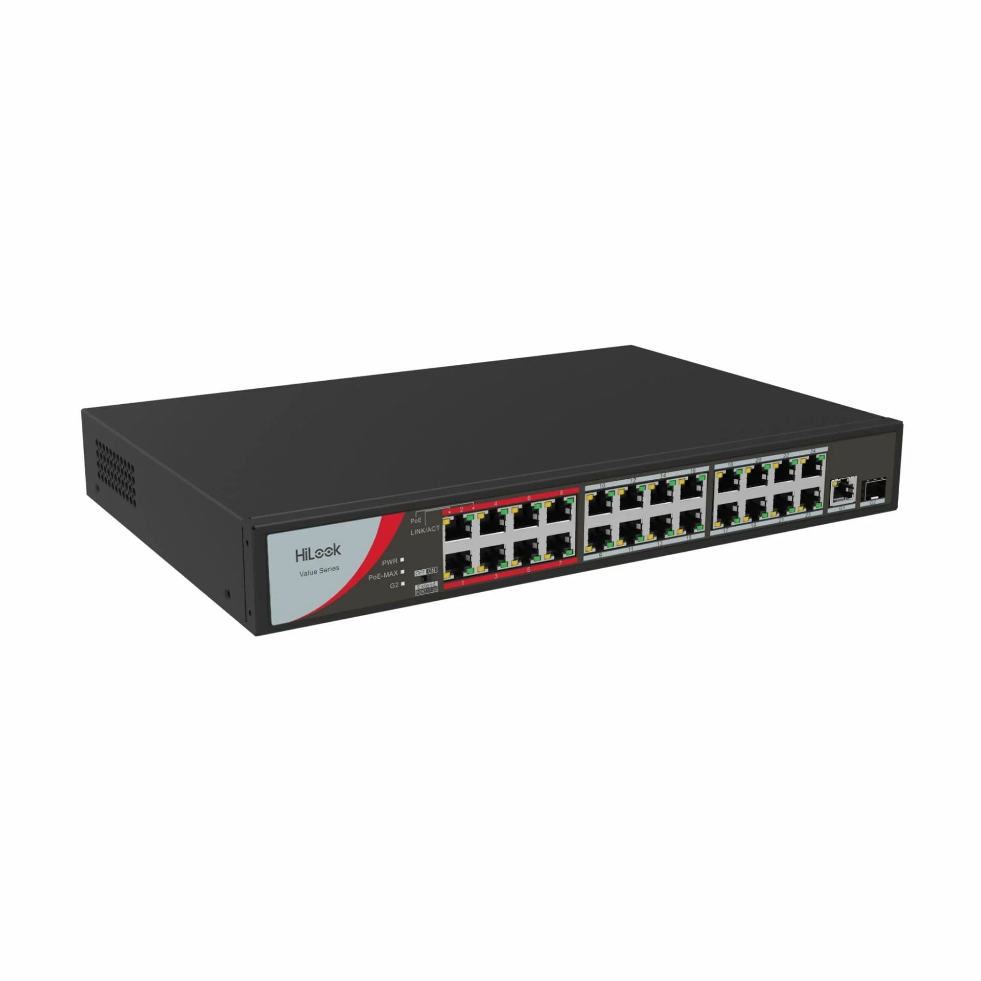 HiLook stikalo 100M 24-port PoE rack + SFP 1xGiga uplink NS-0326P-230(B) - slika 1