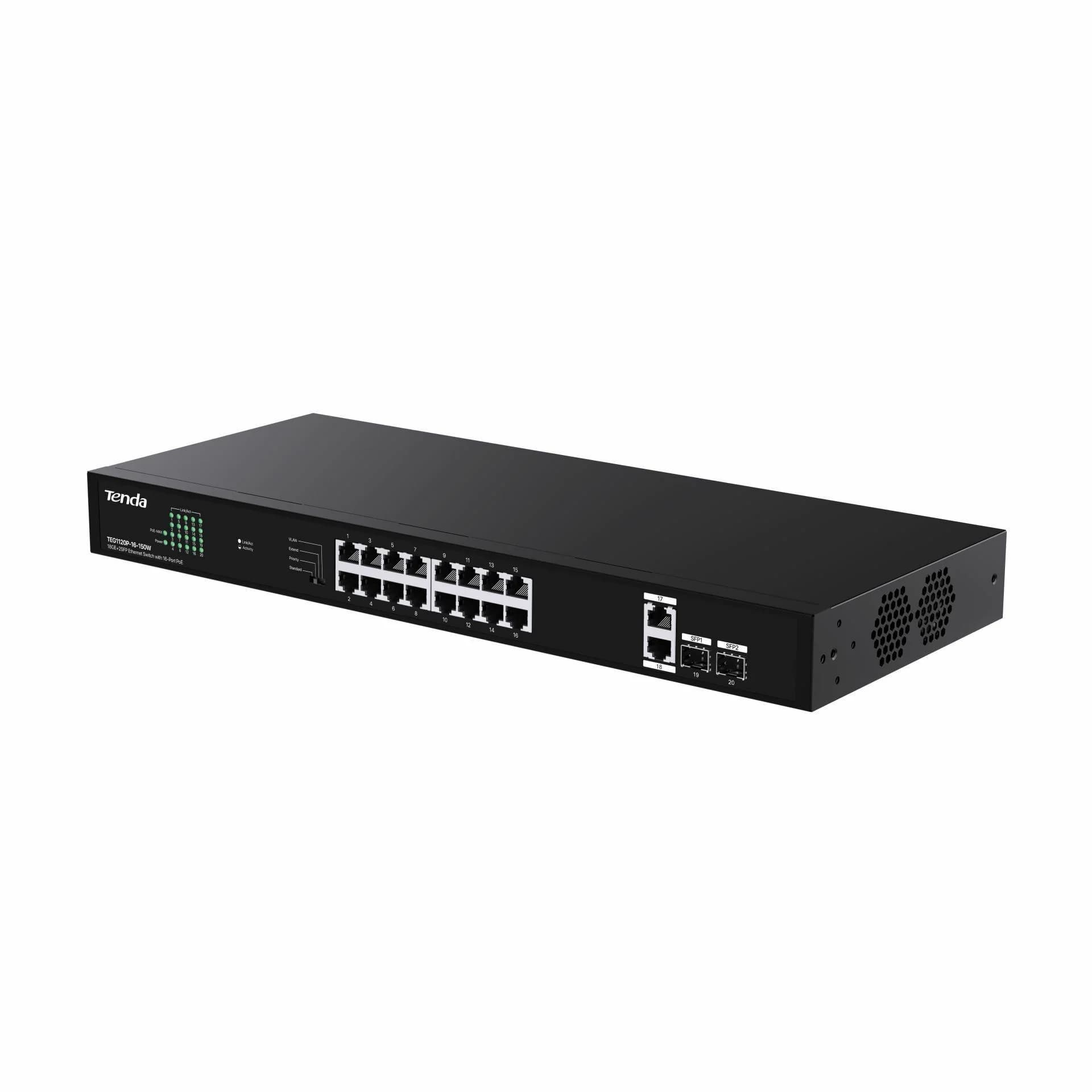 Tenda stikalo Giga 18-port rack 16x PoE 2xSFP TEG1120P-16-150W - slika 1