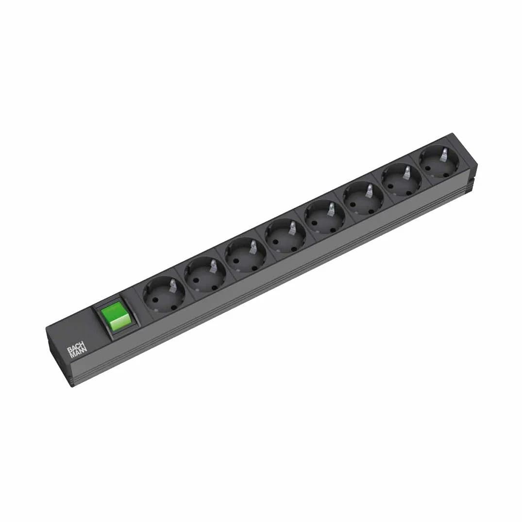 Bachmann razdelilec rack 8x250V ALU + stikalo črn - slika 1