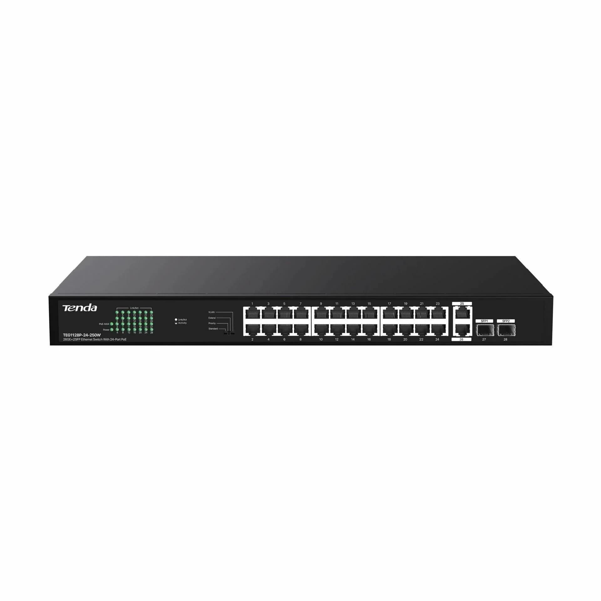 Tenda stikalo Giga 26-port rack 24x PoE 2xSFP TEG1128P-24-250W - slika 1